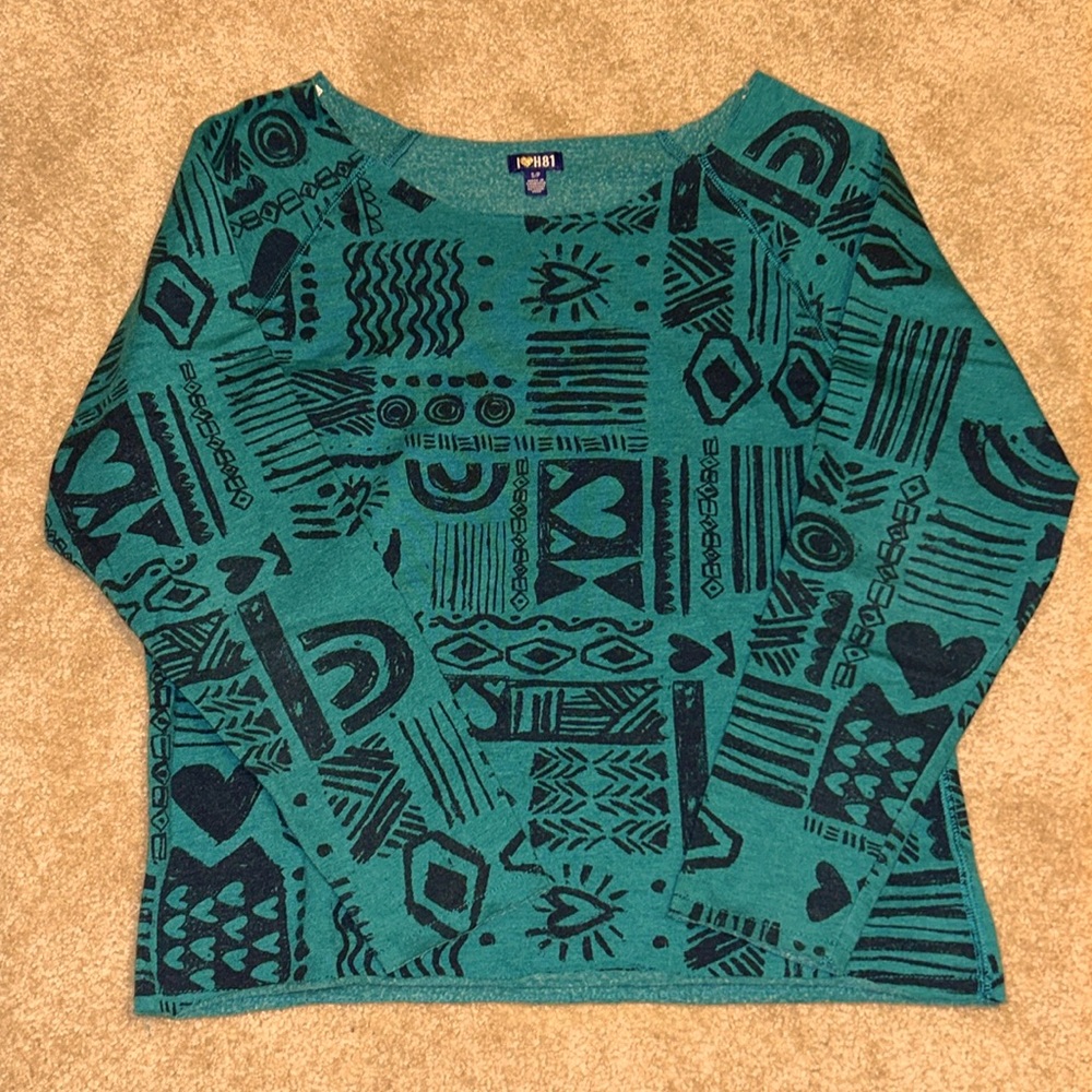 Forever 21 Teal Abstract Sweater/Top sz Small